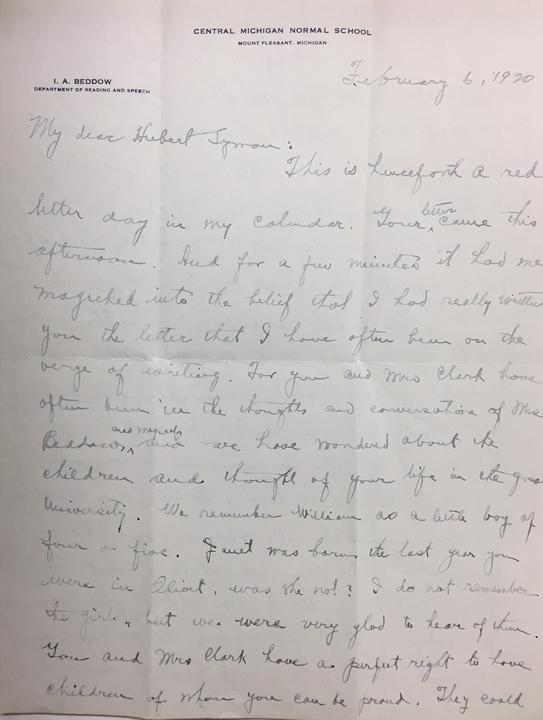 Letter from I.A. Beddow to Hubert Lyman Clark