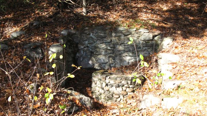 Stone foundations along riverside trail below Ball’s Hill.