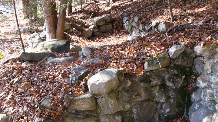 Stone foundations along riverside trail below Ball’s Hill.
