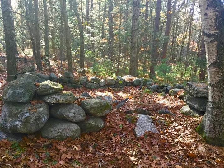 Two stone foundations on Brewster’s October Farm property.