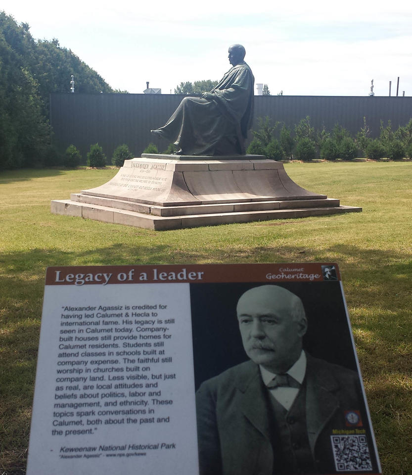 Agassiz statue with Keweenaw Park placard